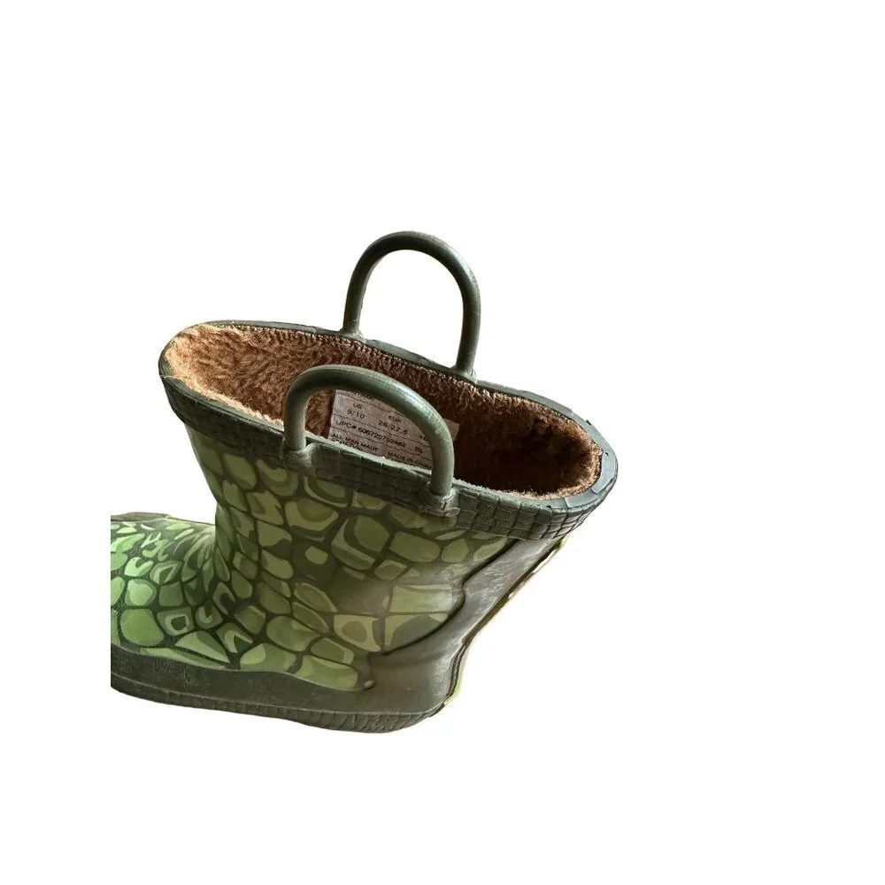 UnBranded Kids Rain Boots Unisex Green Print Size 9/10 SKU 2266